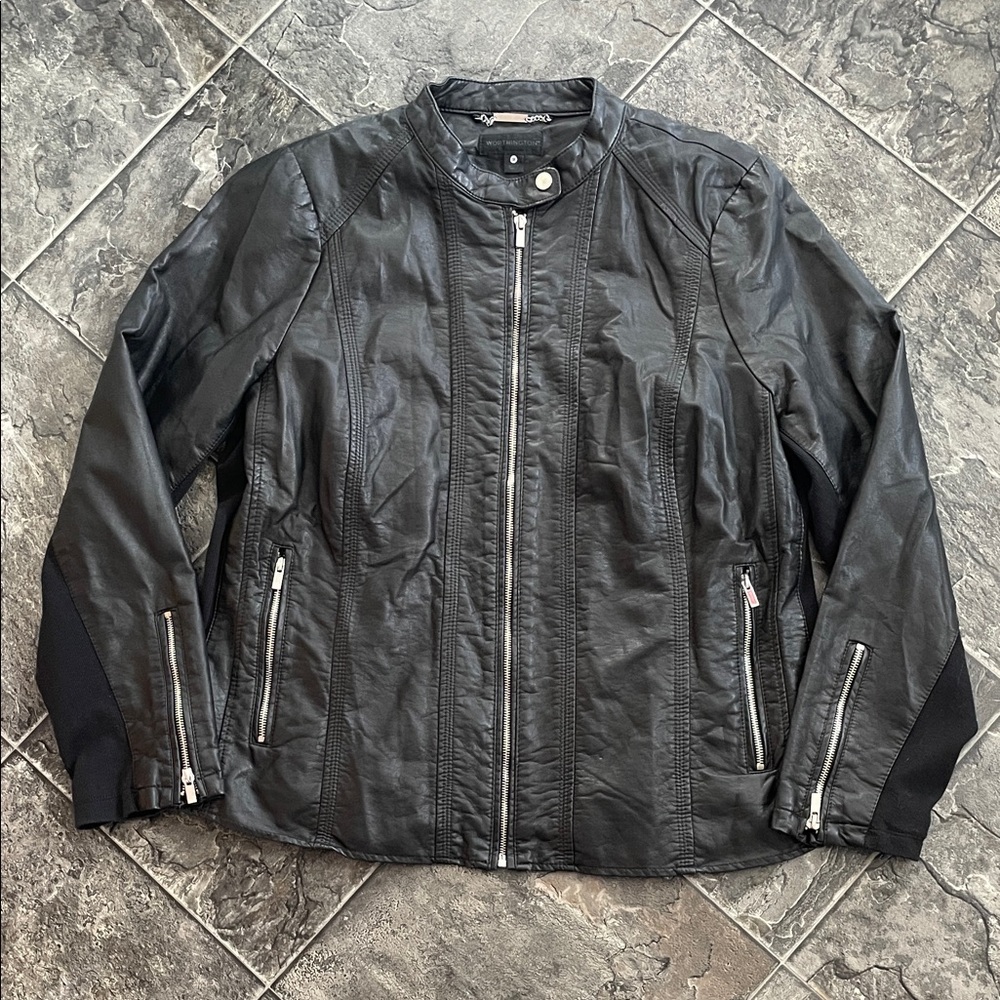 WORTHINGTON Faux-Leather Black Lightweight Moto Zipper Urban Goth Women’s Jacket